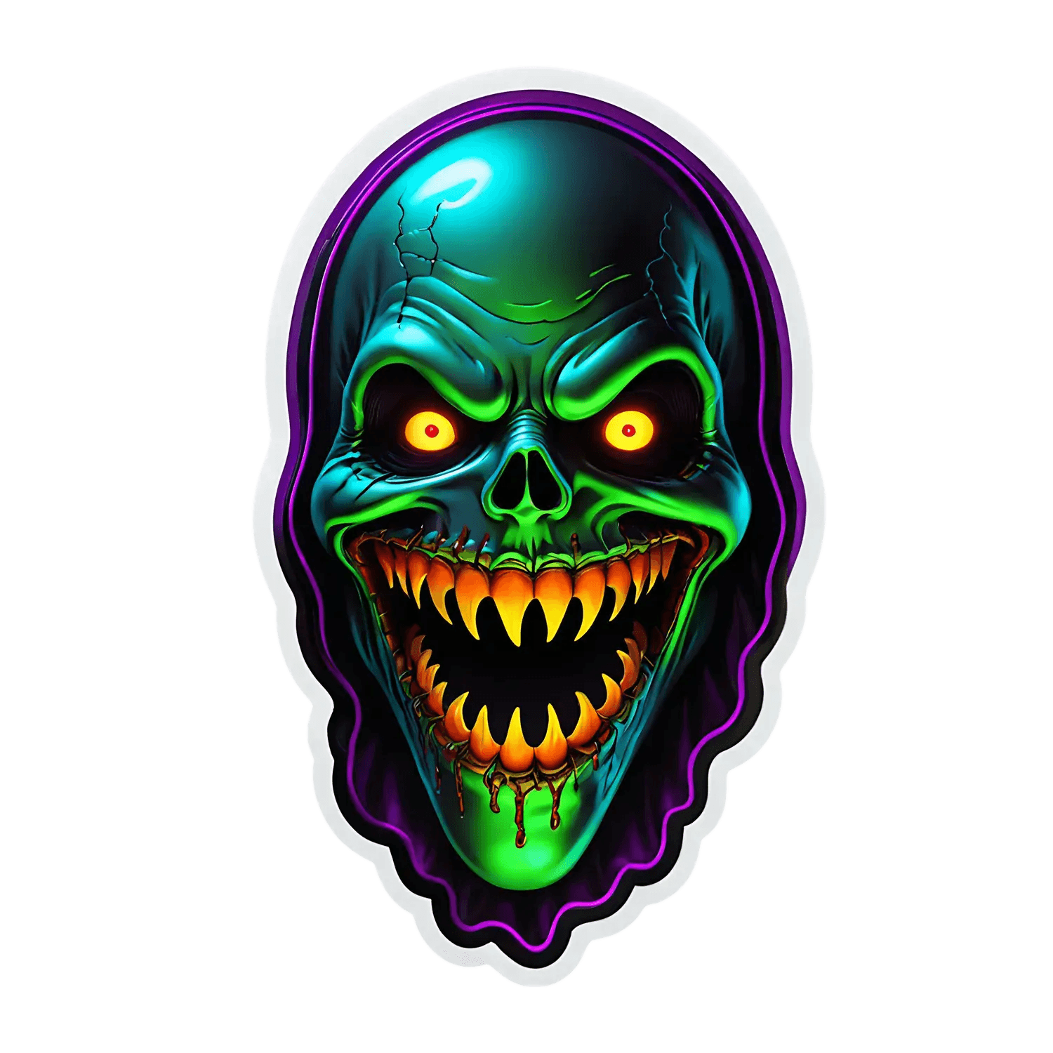 Neon Skull Sticker - UV DTF Impact - Heat Press Transfer