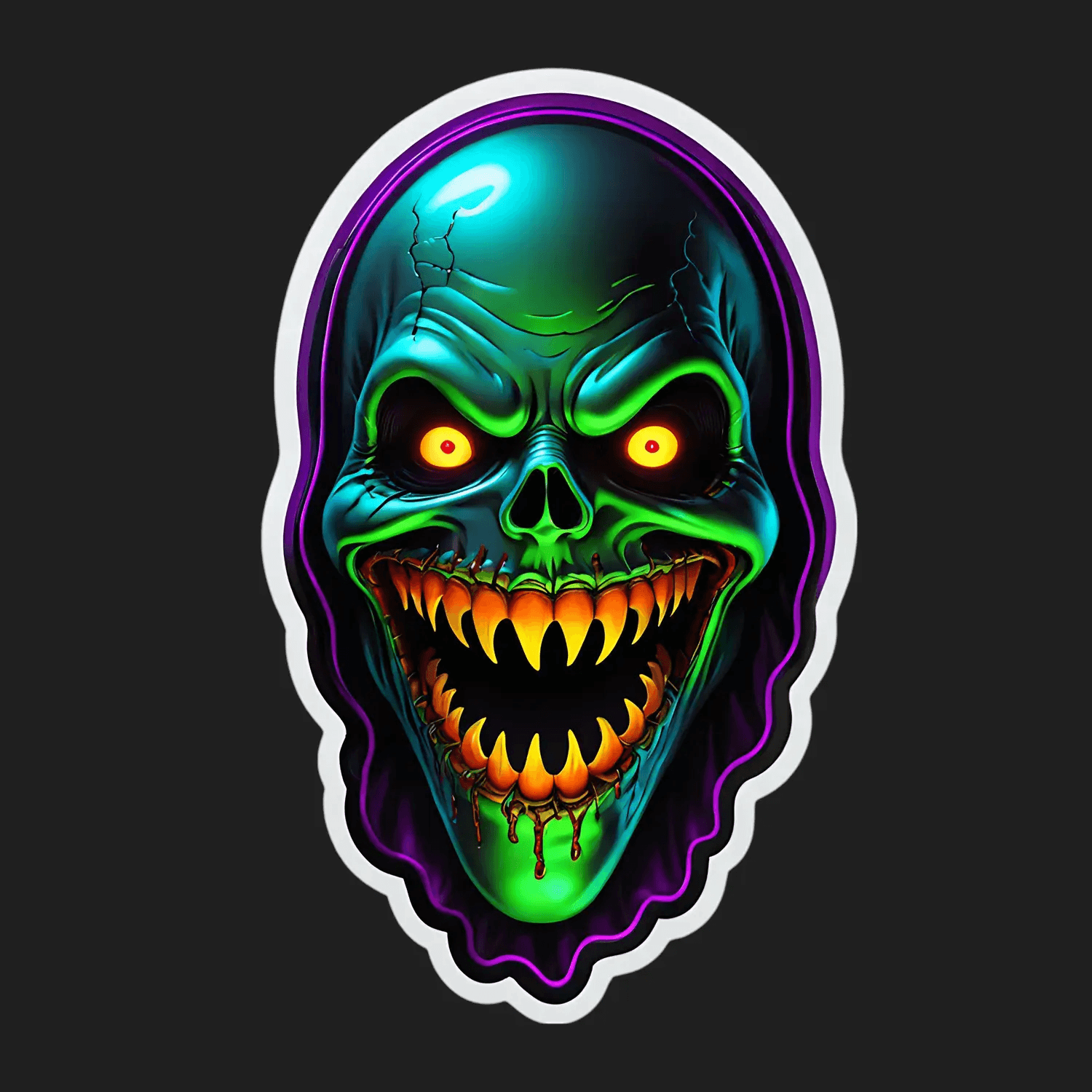 Neon Skull Sticker - UV DTF Impact - Heat Press Transfer