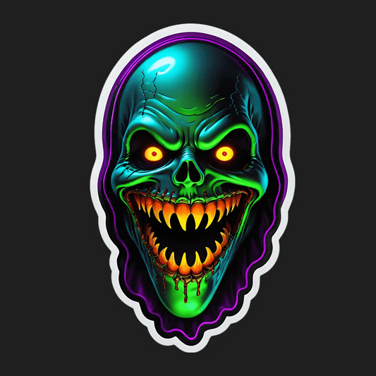Neon Skull Sticker - UV DTF Impact - Heat Press Transfer
