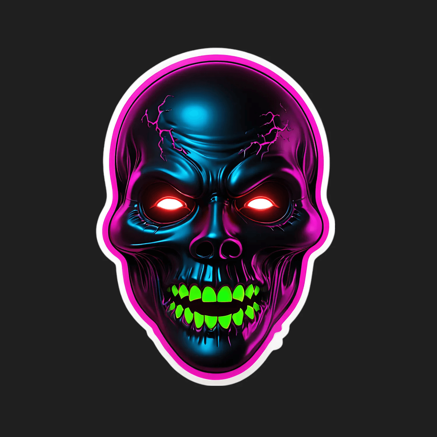 Neon Skull Glow - UV DTF Sticker - Heat Press Transfer