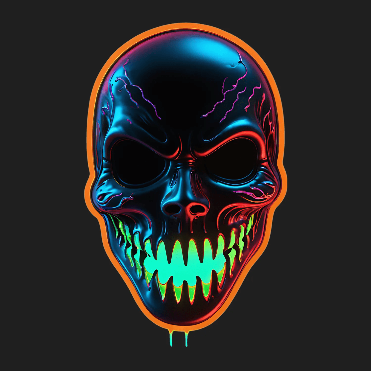 Neon Skull Sticker - Reflective UV Design - Heat Press Transfer