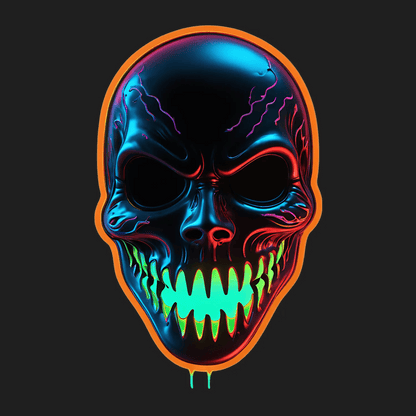 Neon Skull Sticker - Reflective UV Design - Heat Press Transfer