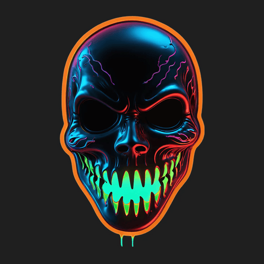 Neon Skull Sticker - Reflective UV Design - Heat Press Transfer