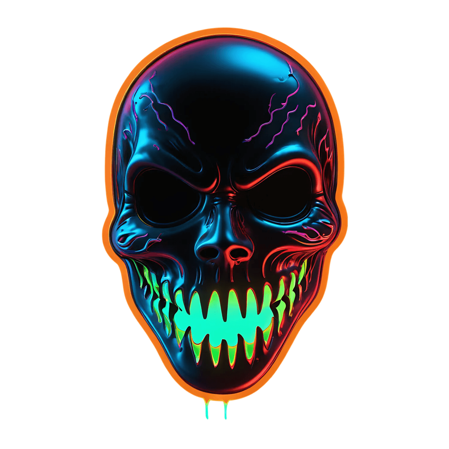 Neon Skull Sticker - Reflective UV Design - Heat Press Transfer