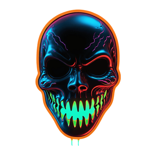 Neon Skull Sticker - Reflective UV Design - Heat Press Transfer