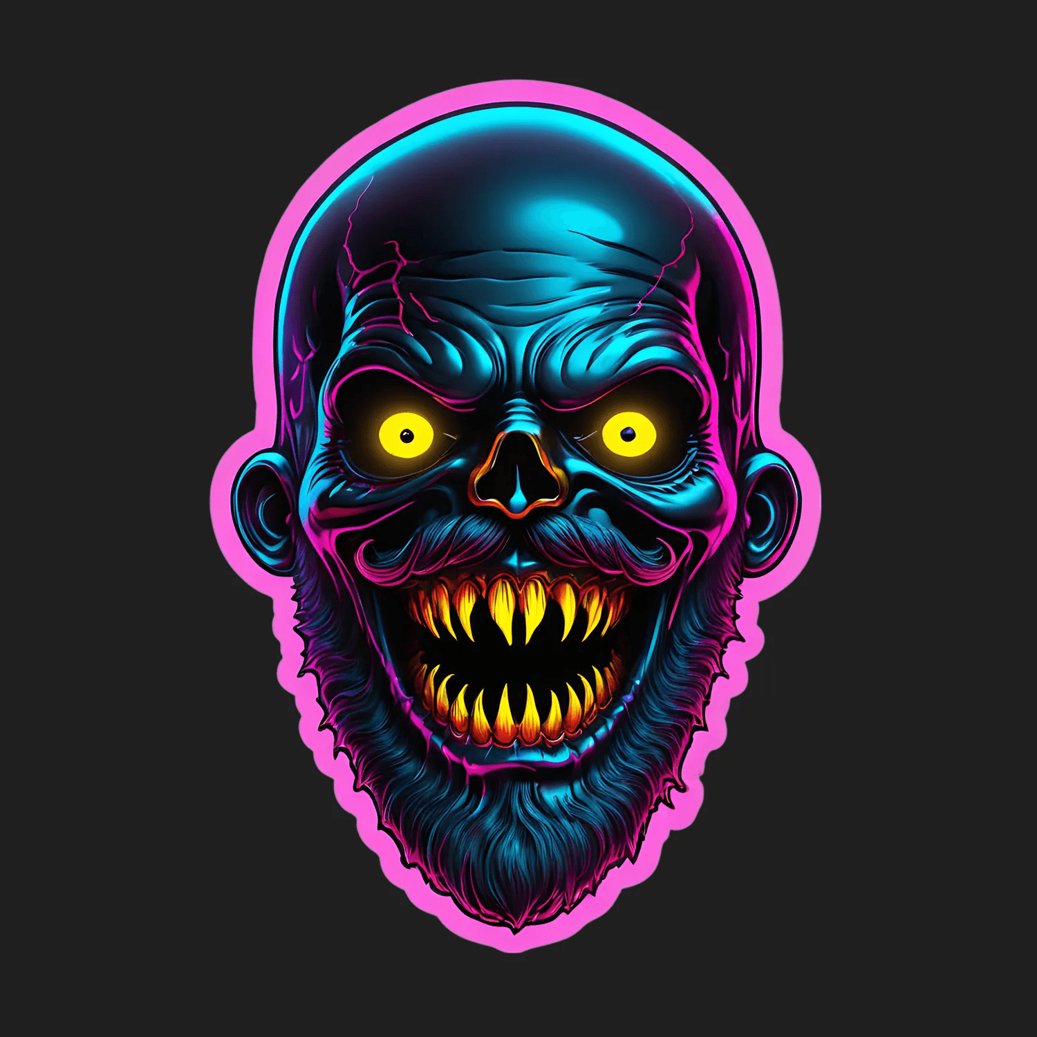 Neon Skull Sticker - Vibrant UV DTF Design - Heat Press Transfer