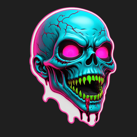 Neon Skull Sticker - Vibrant UV DTF - Heat Press Transfer