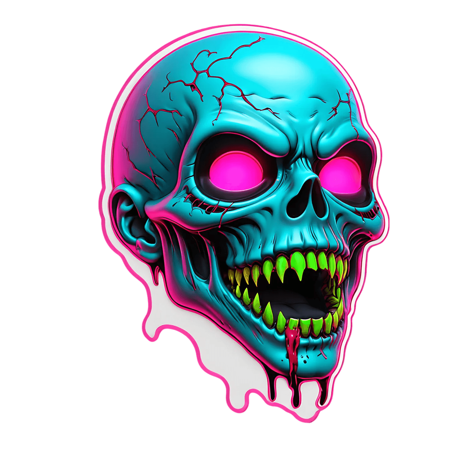 Neon Skull Sticker - Vibrant UV DTF - Heat Press Transfer