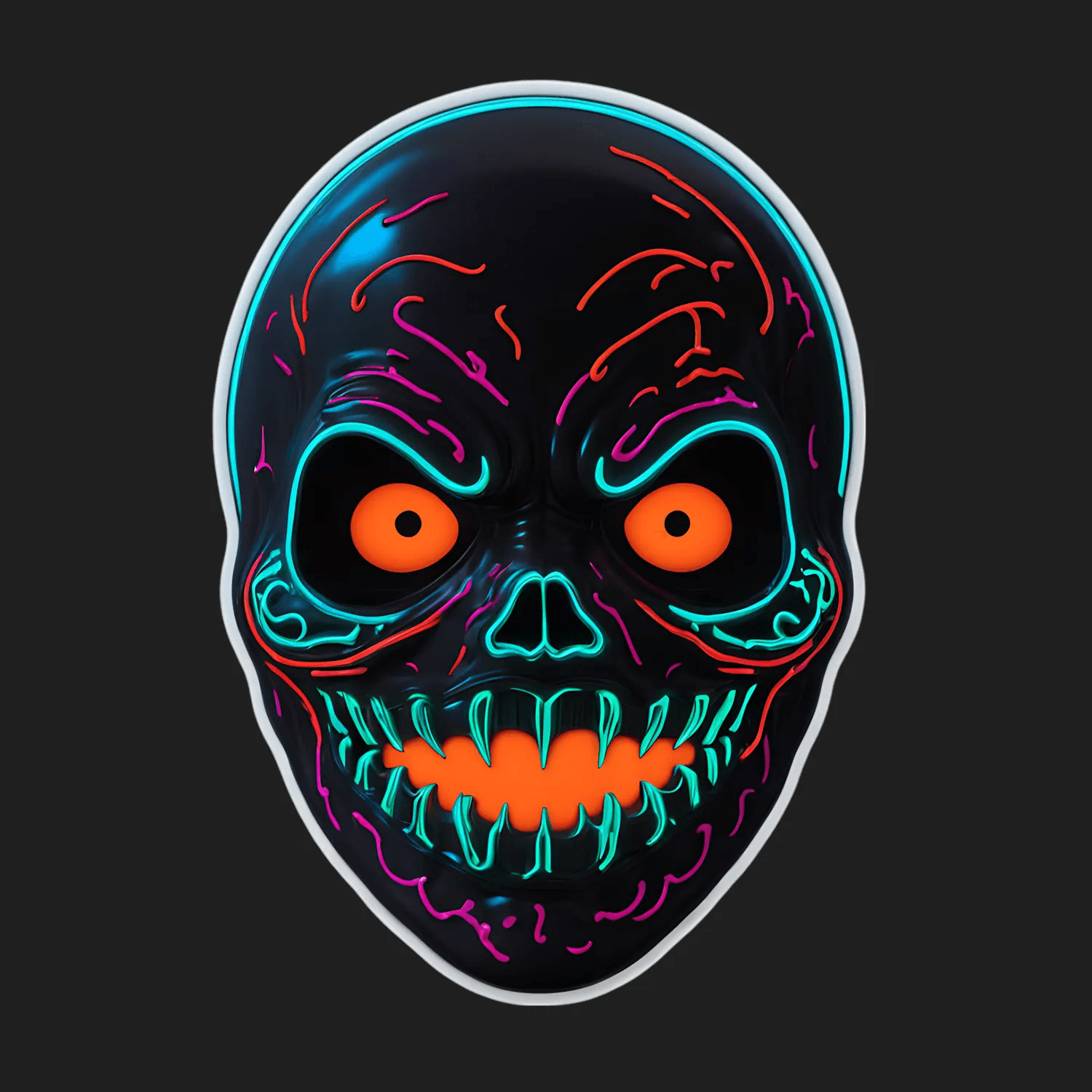 Neon Skull Sticker - Vibrant UV Design - Heat Press Transfer