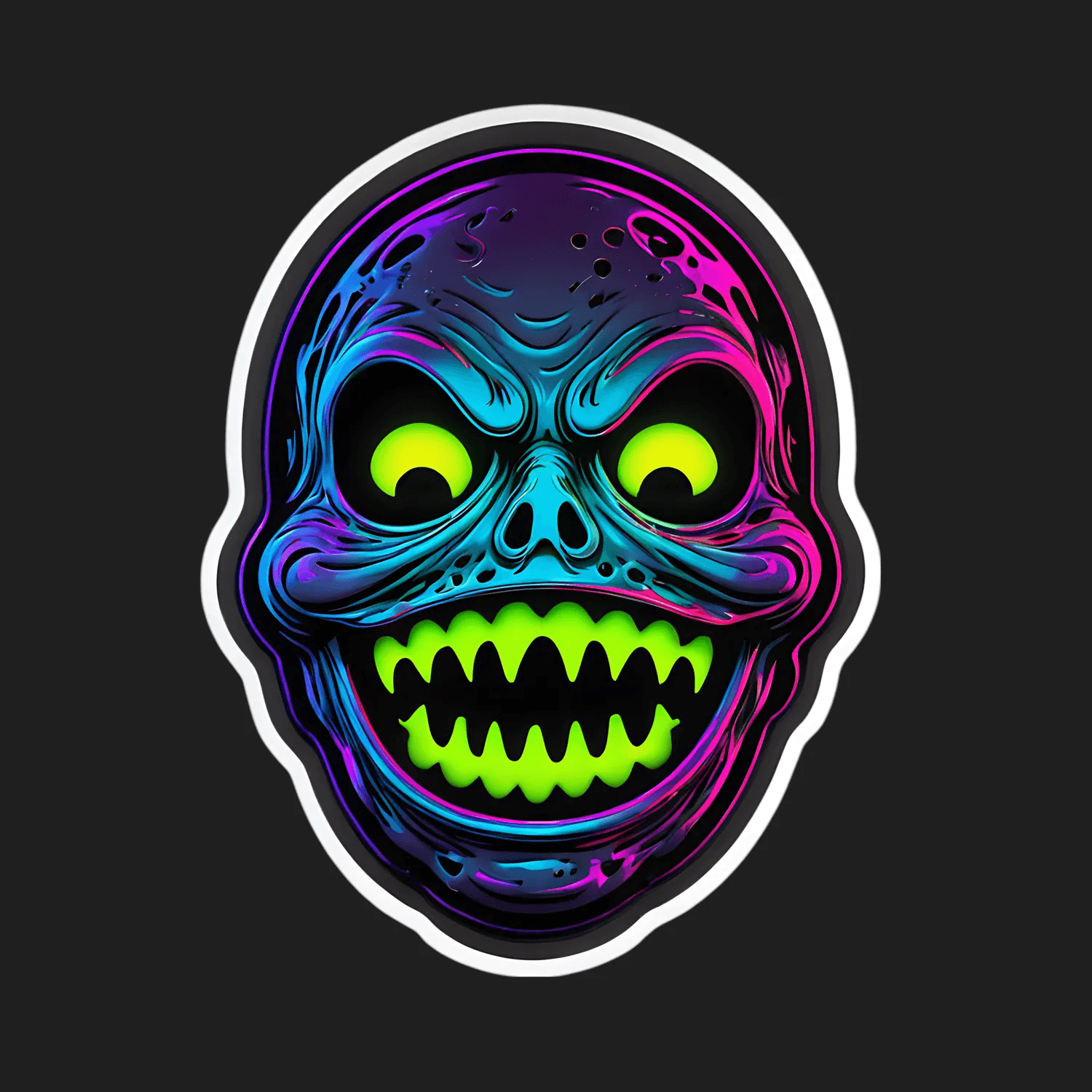 Neon Skull Sticker - Vibrant UV Design - Heat Press Transfer