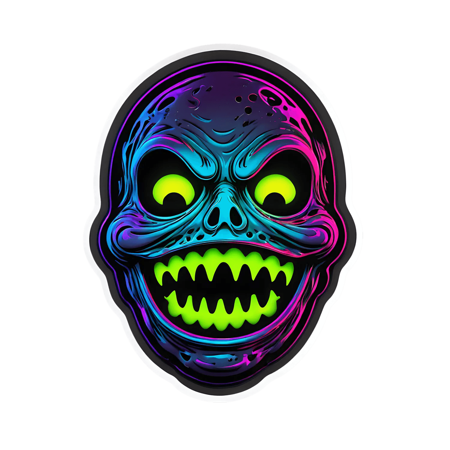 Neon Skull Sticker - Vibrant UV Design - Heat Press Transfer