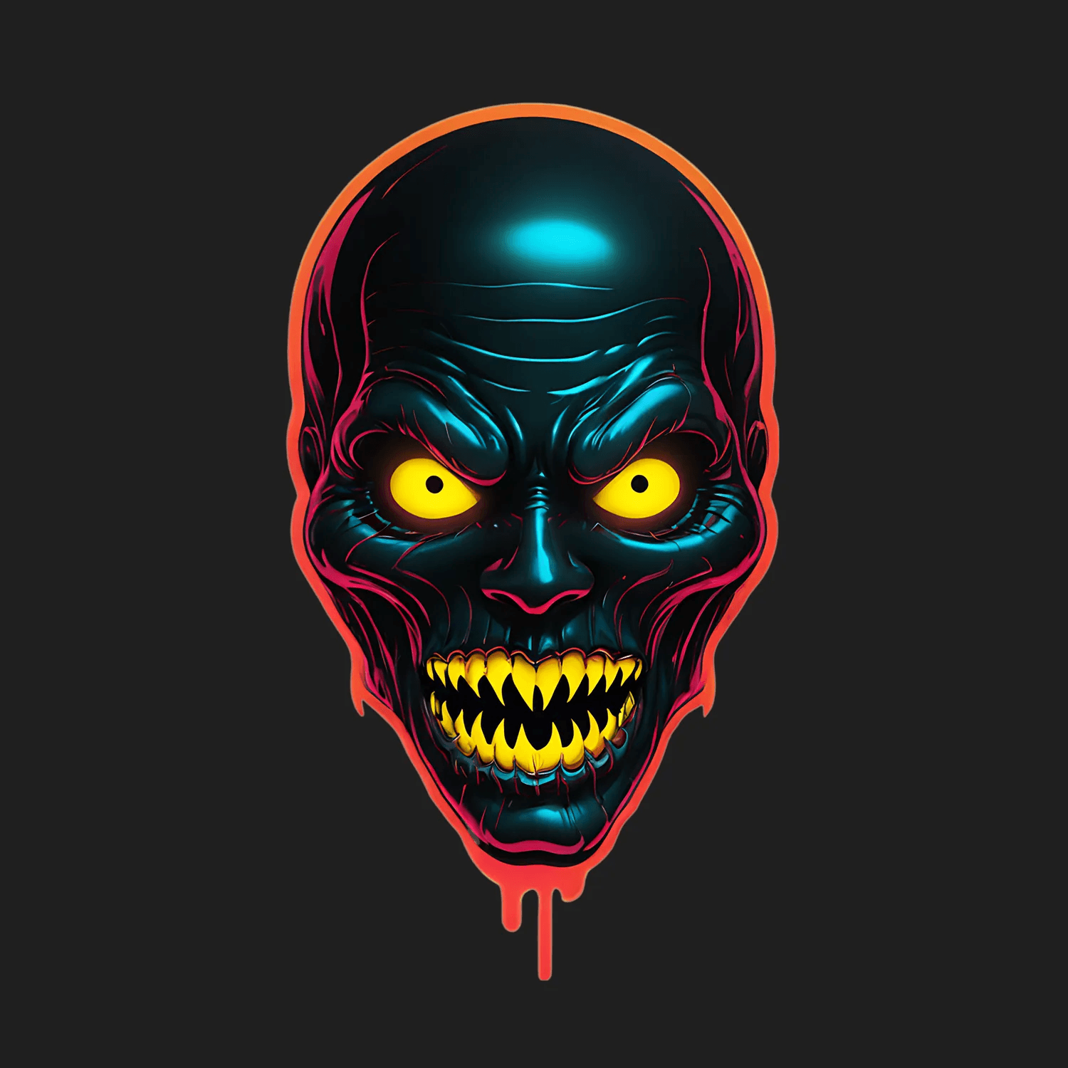 Neon Skull Sticker - Vibrant UV Reactive Design - Heat Press Transfer