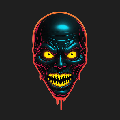 Neon Skull Sticker - Vibrant UV Reactive Design - Heat Press Transfer