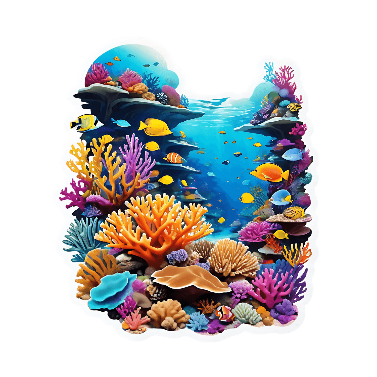 Ocean Reef Aquarium - Vibrant Coral Sticker - Heat Press Transfer