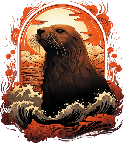 Ocean Seal Sunset - DTF Ready to Press - Heat Press Transfer