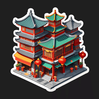 Pagoda Lanterns Sticker - Vibrant UV DTF Design - Heat Press Transfer