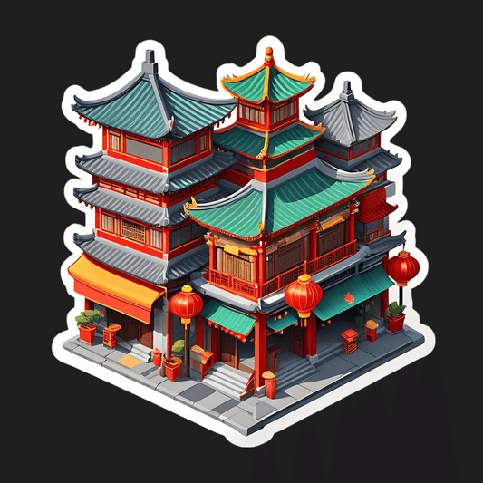 Pagoda Lanterns Sticker - Vibrant UV DTF Design - Heat Press Transfer