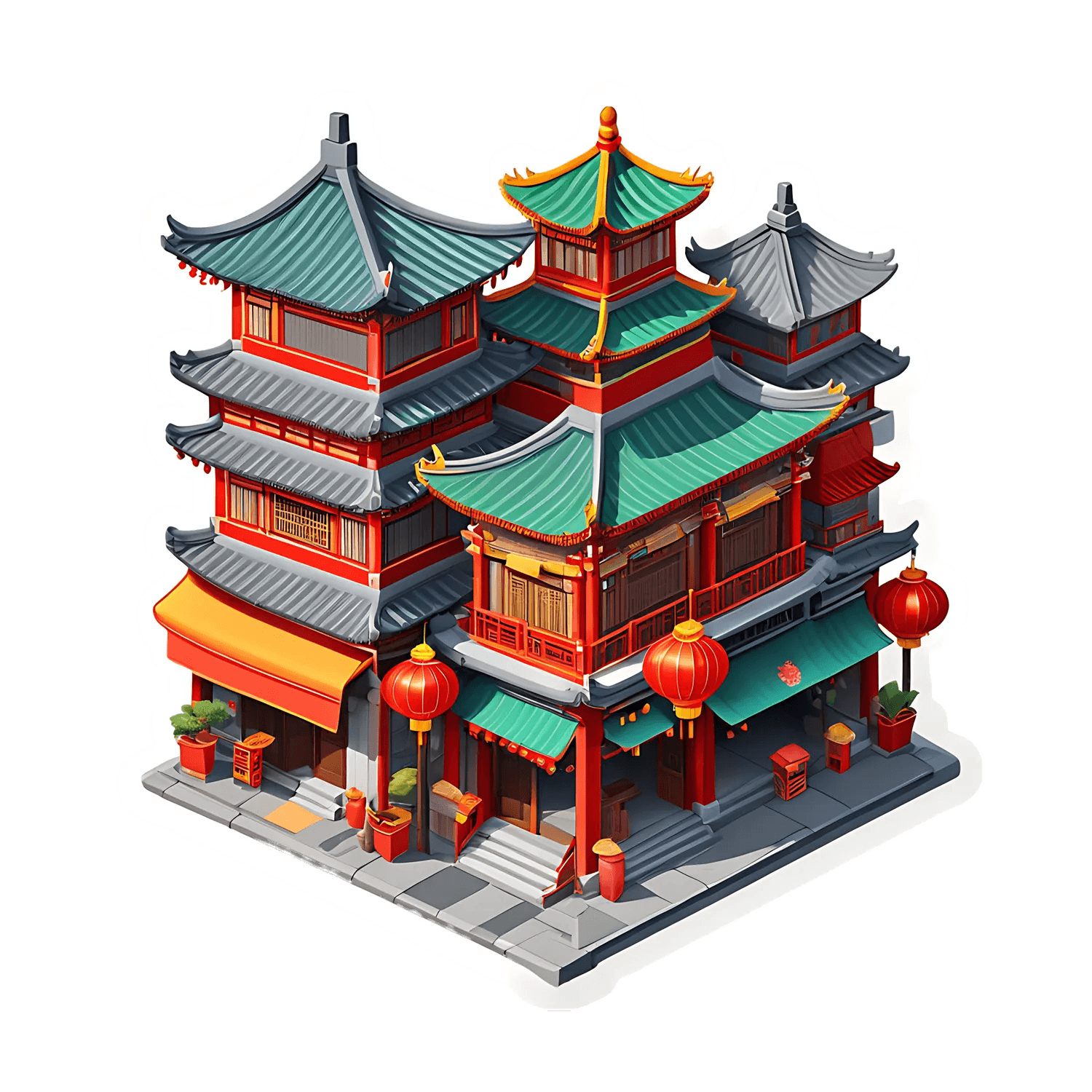 Pagoda Lanterns Sticker - Vibrant UV DTF Design - Heat Press Transfer
