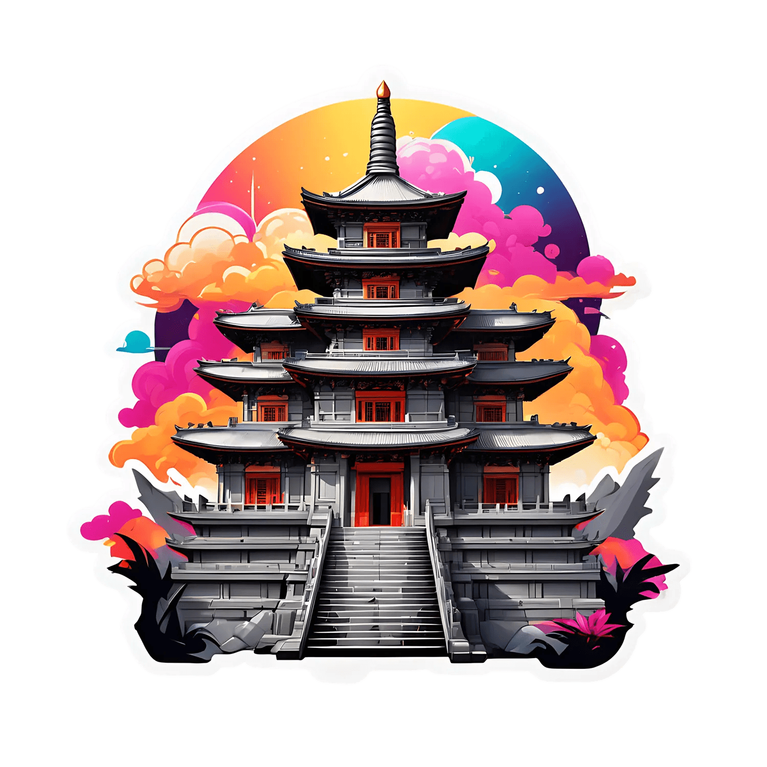 Pagoda Sunset - UV DTF Sticker - Heat Press Transfer