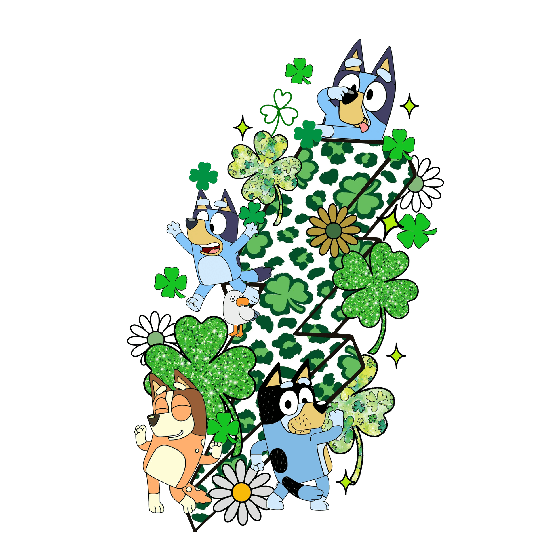 Patrick's Day Bluey Lightning - DTF Ready To Press - Heat Press Transfer