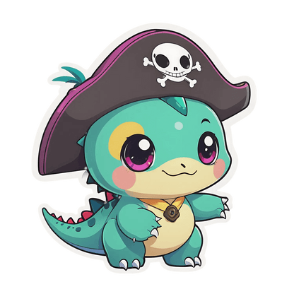 Pirate Dinosaur Sticker - Cute Cartoon Design - Heat Press Transfer