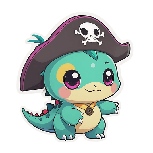 Pirate Dinosaur Sticker - Cute Cartoon Design - Heat Press Transfer