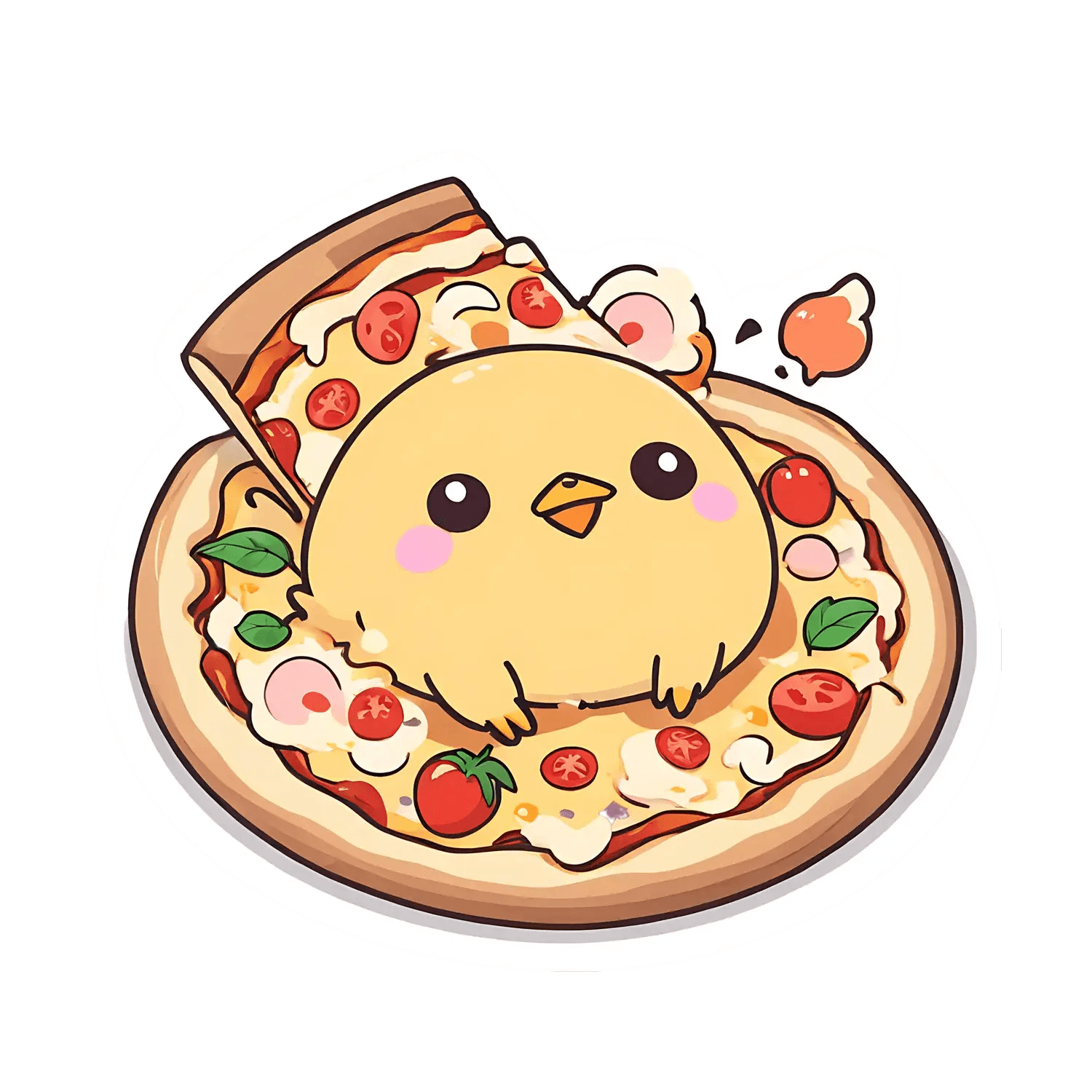 Pizza Chick - Cute Animal Sticker - Heat Press Transfer