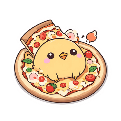 Pizza Chick - Cute Animal Sticker - Heat Press Transfer
