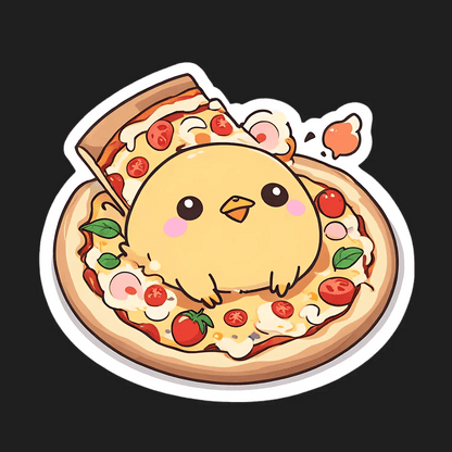 Pizza Chick - Cute Animal Sticker - Heat Press Transfer