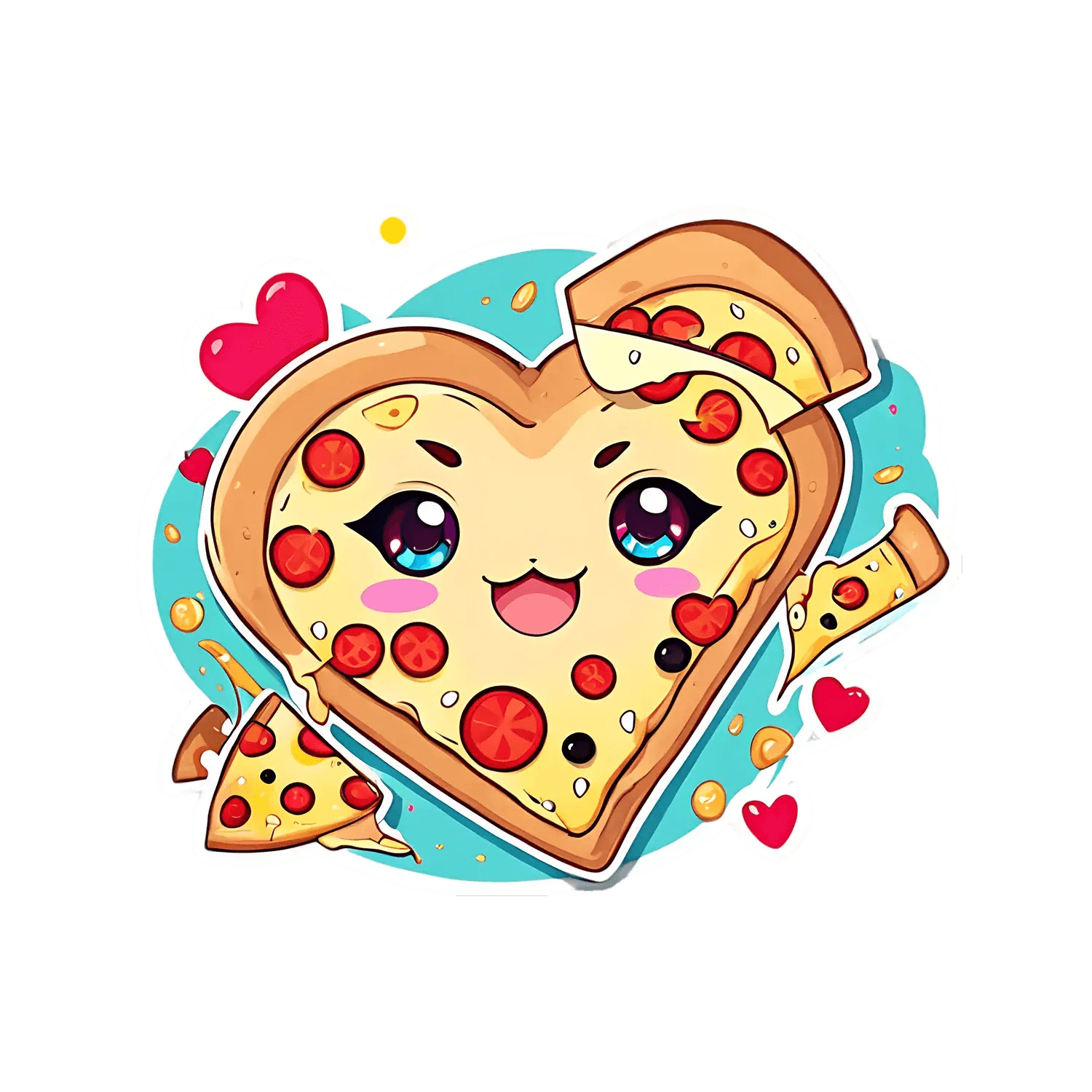 Pizza Love - Heart Shaped Sticker - Heat Press Transfer