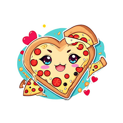 Pizza Love - Heart Shaped Sticker - Heat Press Transfer
