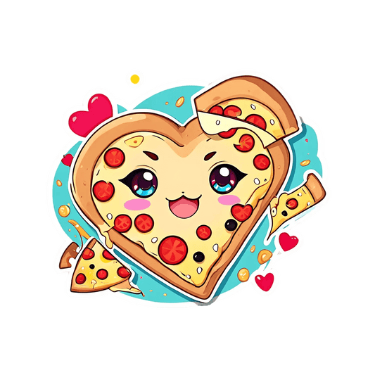 Pizza Love - Heart Shaped Sticker - Heat Press Transfer