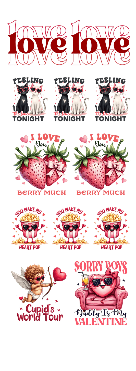 Playful Love: Valentine’s Day DTF Gang Sheet 22"x60" Premade DTF Gang Sheet - Heat Press Transfer