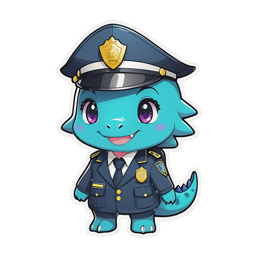 Police Dinosaur Sticker - Cute Cartoon Cop - Heat Press Transfer
