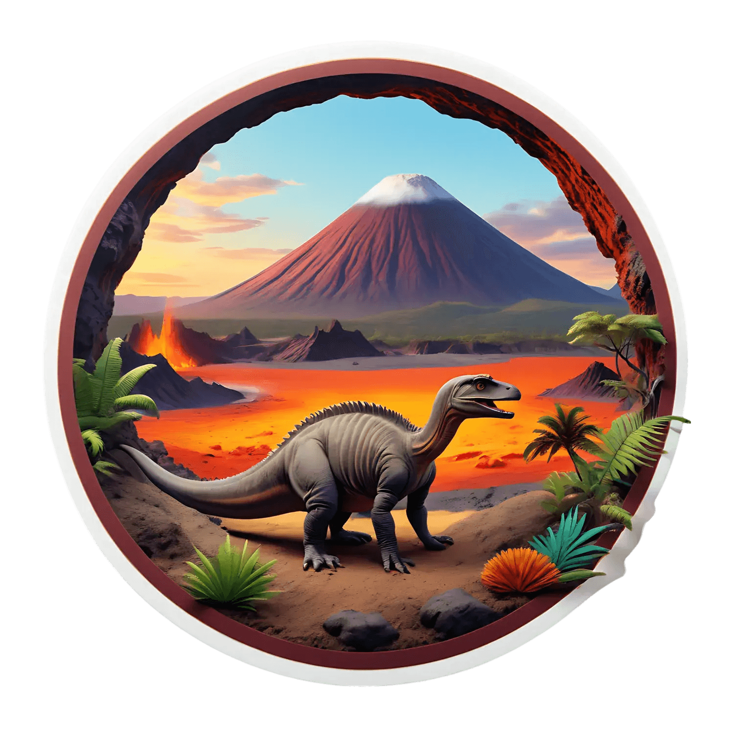 Prehistoric Volcano - Dinosaur Sticker - Heat Press Transfer