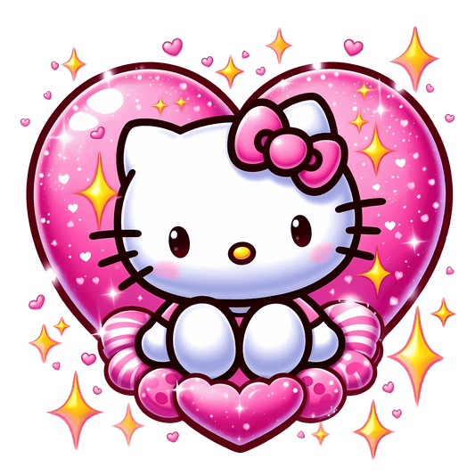 Princess Hello Kitty Couple Heart Design - DTF Ready To Press - Heat Press Transfer