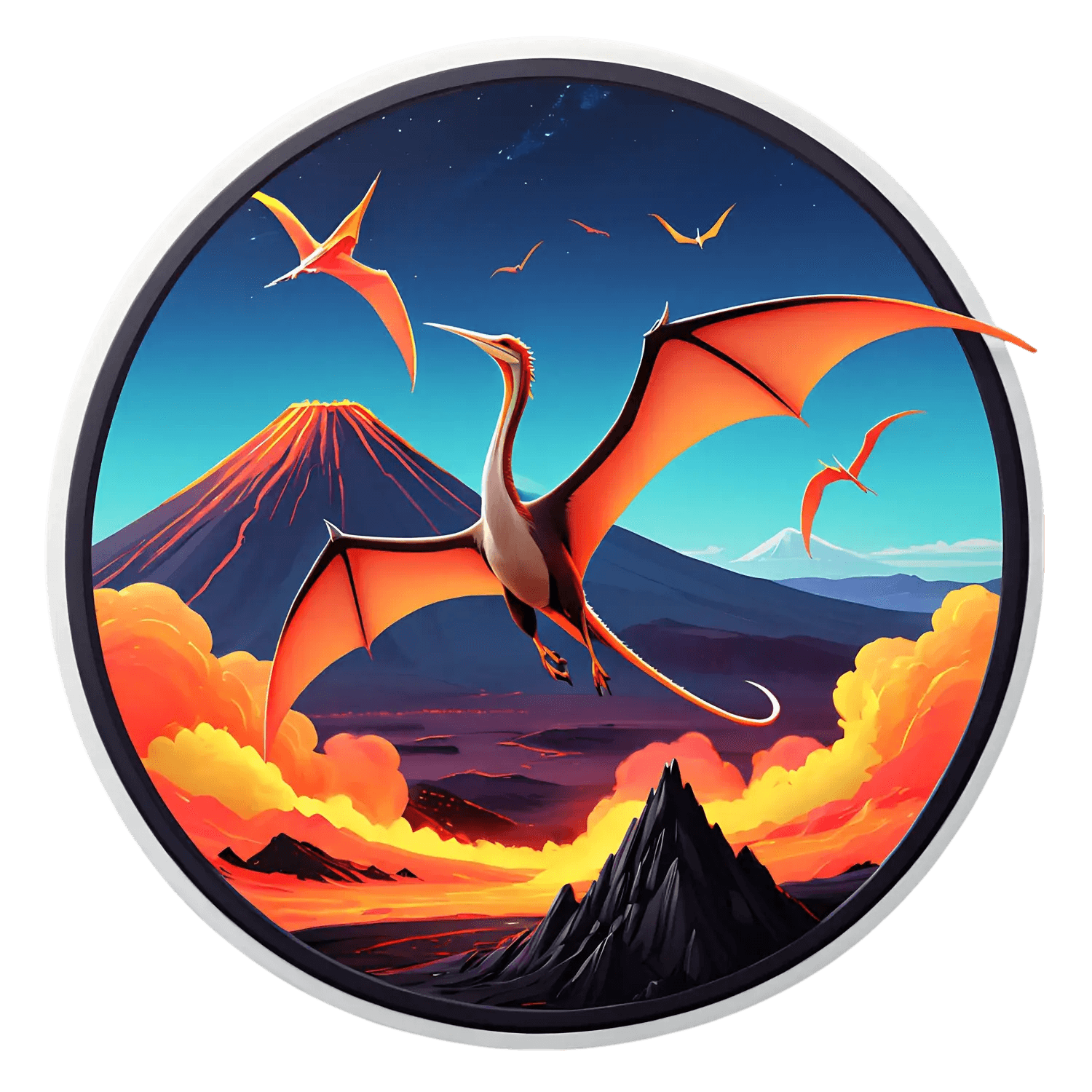 Pterodactyl Sunset - Fire Sky Sticker - Heat Press Transfer