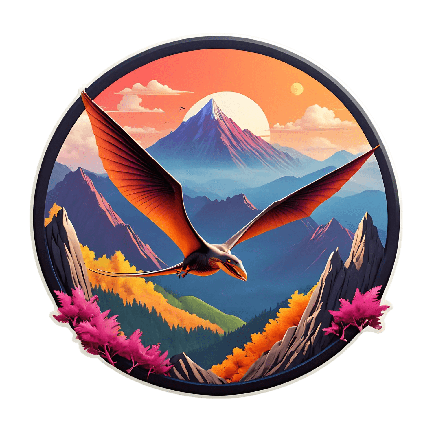 Pterosaur Sunset - Vibrant UV Sticker - Heat Press Transfer