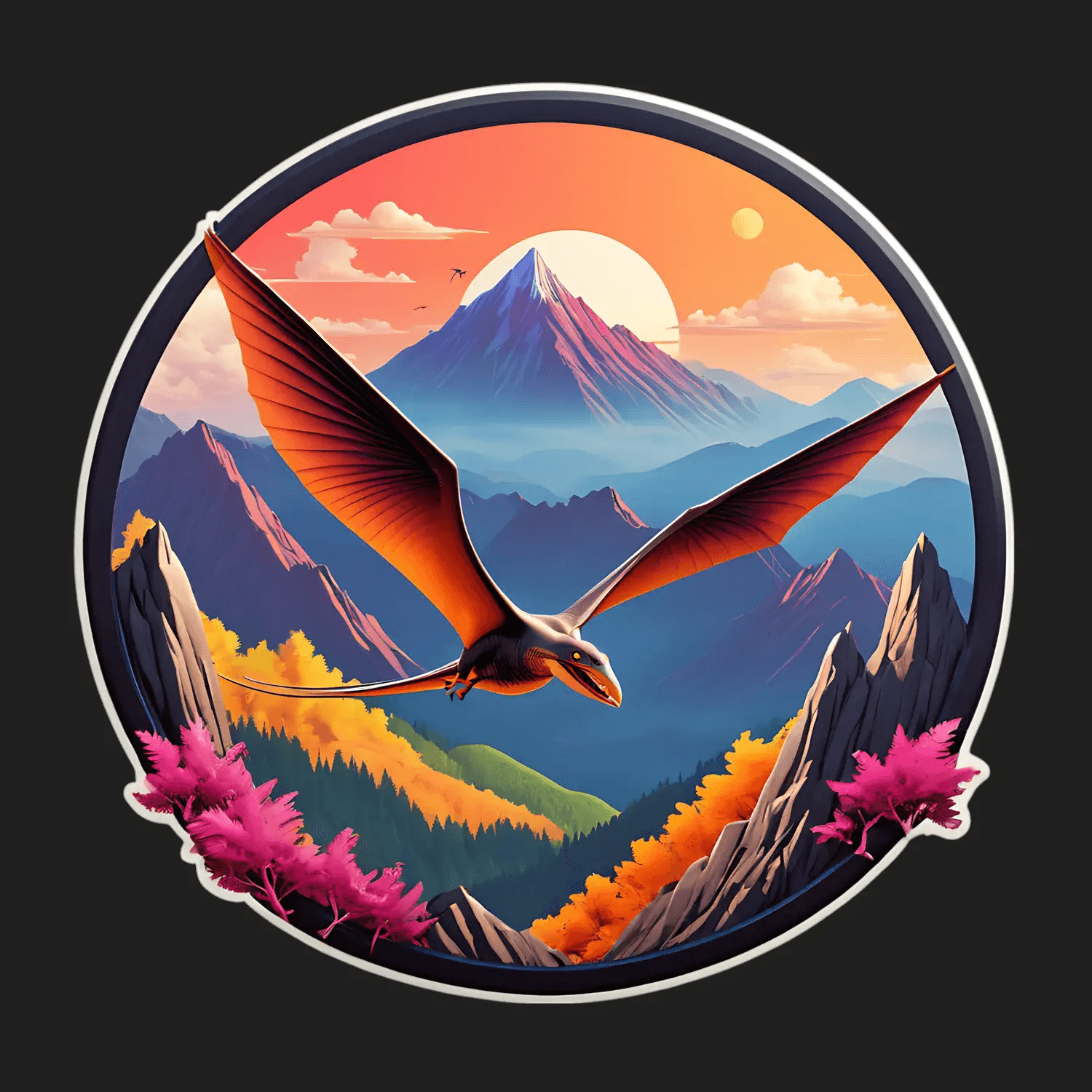 Pterosaur Sunset - Vibrant UV Sticker - Heat Press Transfer