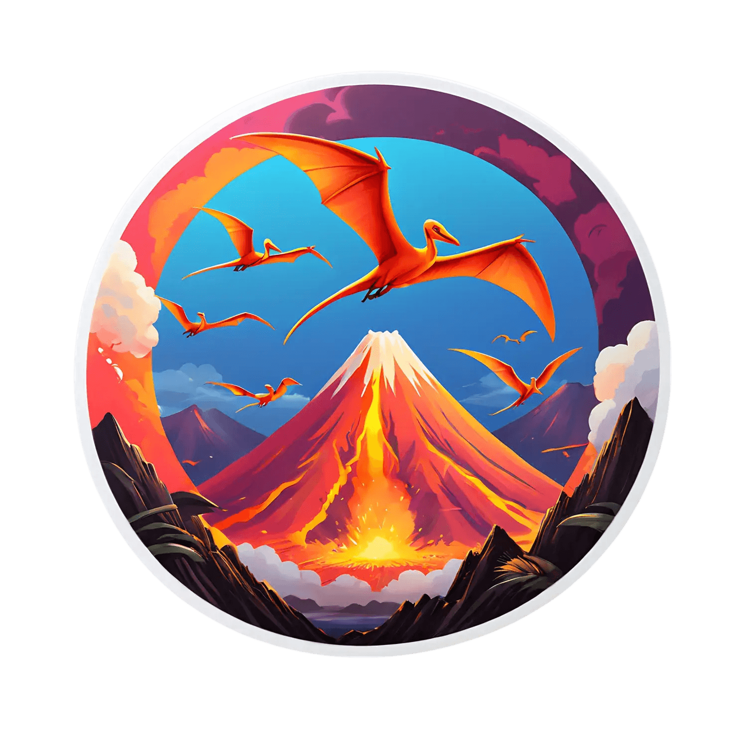 Pterosaur Volcano - Volcanic Dinosaur Sticker - Heat Press Transfer