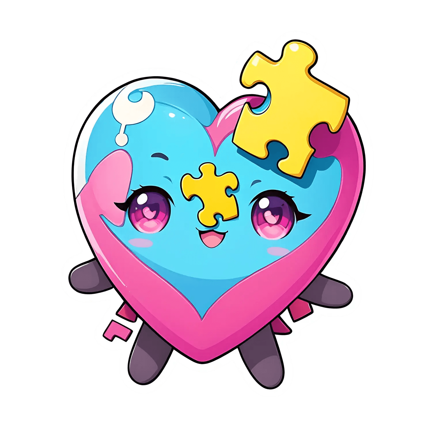 Puzzle Heart Sticker - Cute Anime Design - Heat Press Transfer