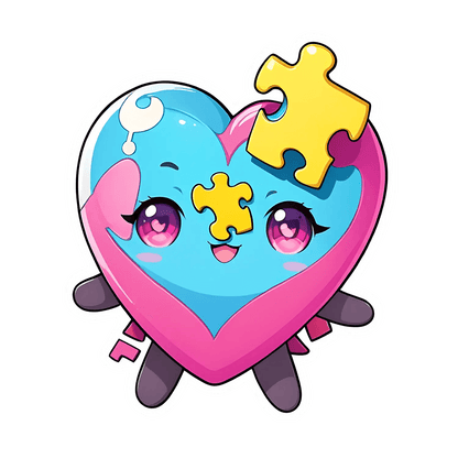 Puzzle Heart Sticker - Cute Anime Design - Heat Press Transfer