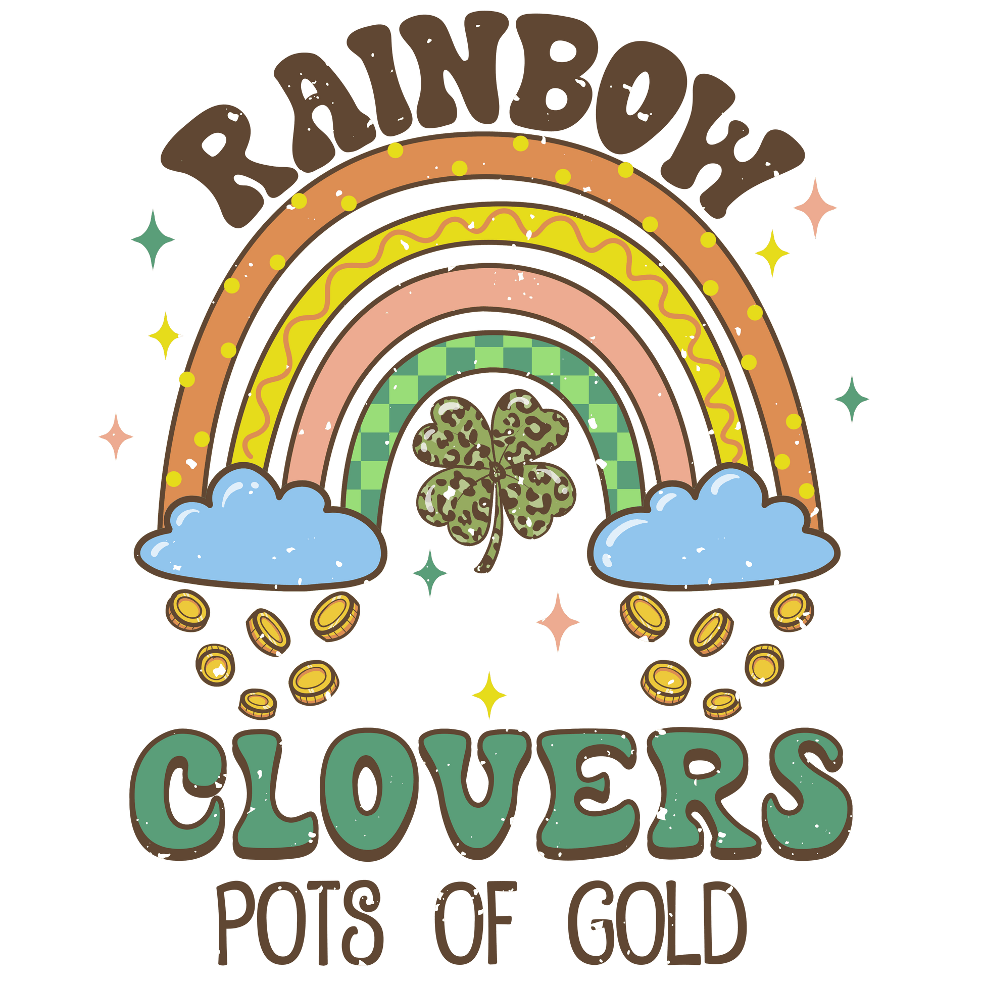 Rainbow Clovers Pots Of Gold Saint Patrick's Day Design - DTF Ready To Press - Heat Press Transfer