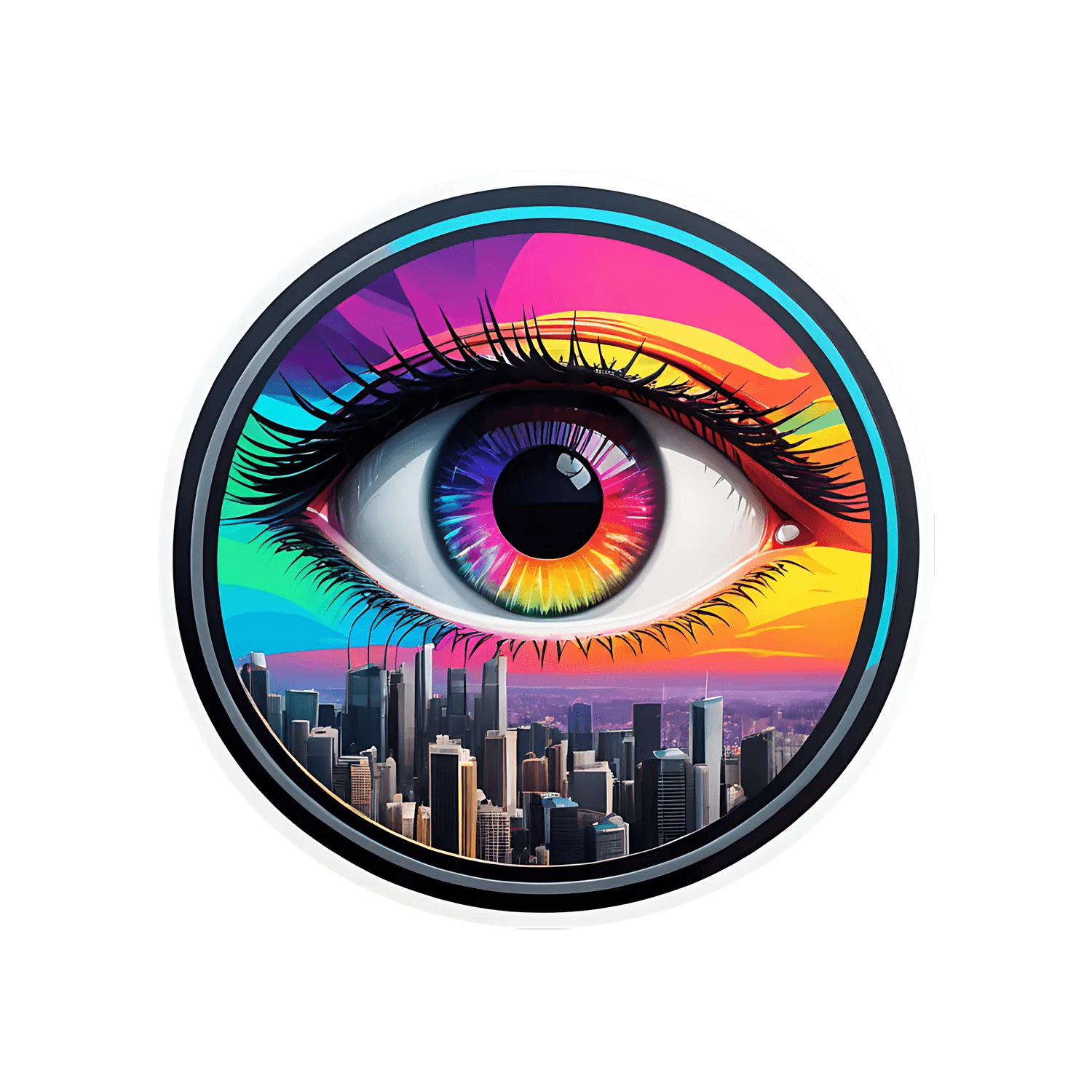 Rainbow Eye Cityscape - Sticker - Heat Press Transfer
