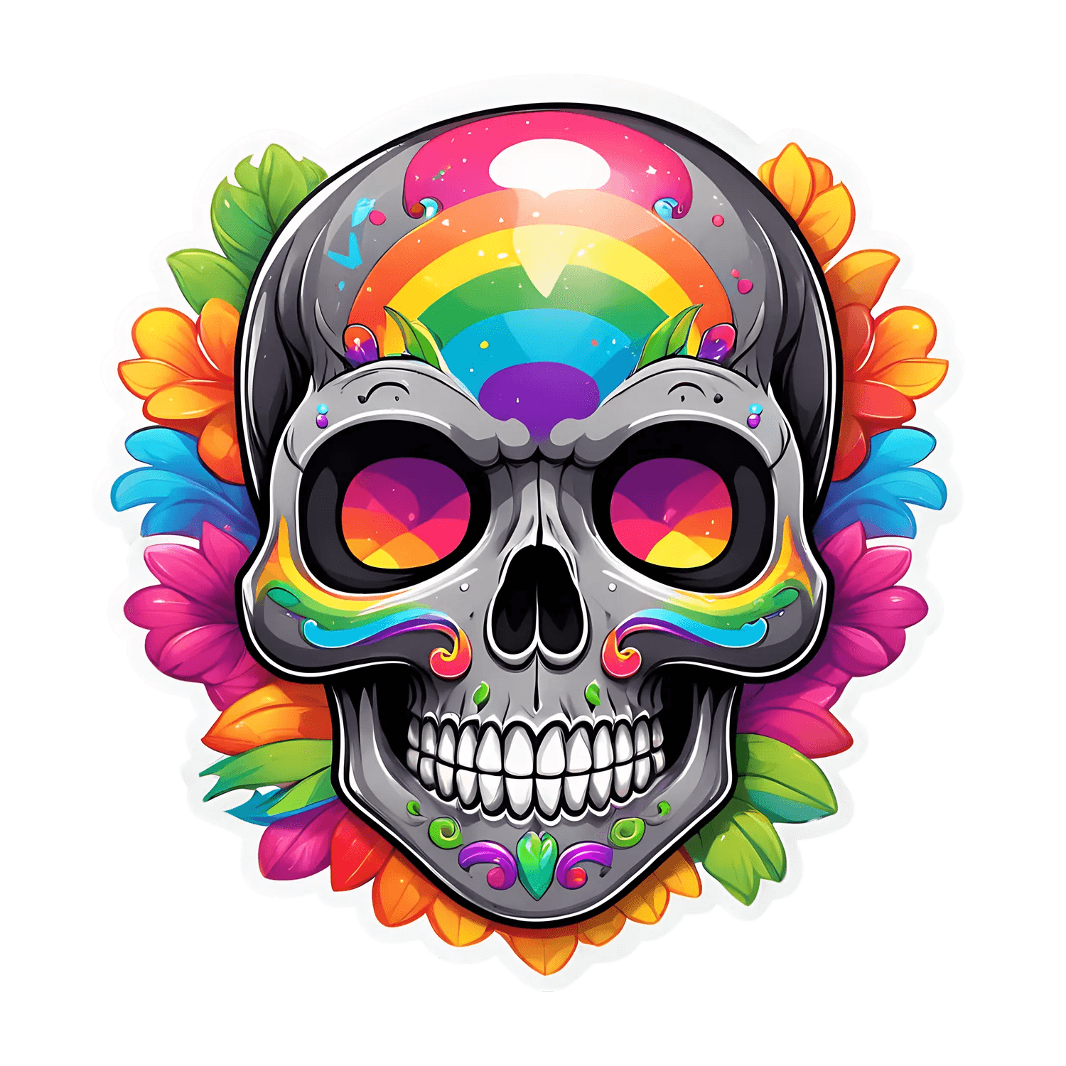 Rainbow Skull Sticker - Colorful UV Decor - Heat Press Transfer