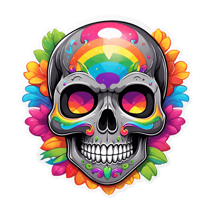 Rainbow Skull Sticker - Colorful UV Decor - Heat Press Transfer