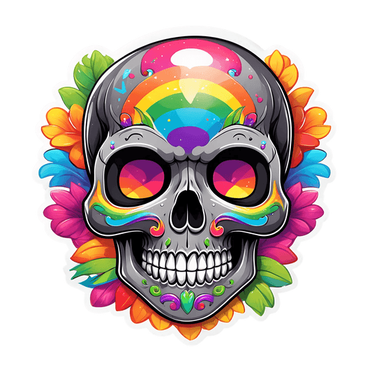 Rainbow Skull Sticker - Colorful UV Decor - Heat Press Transfer