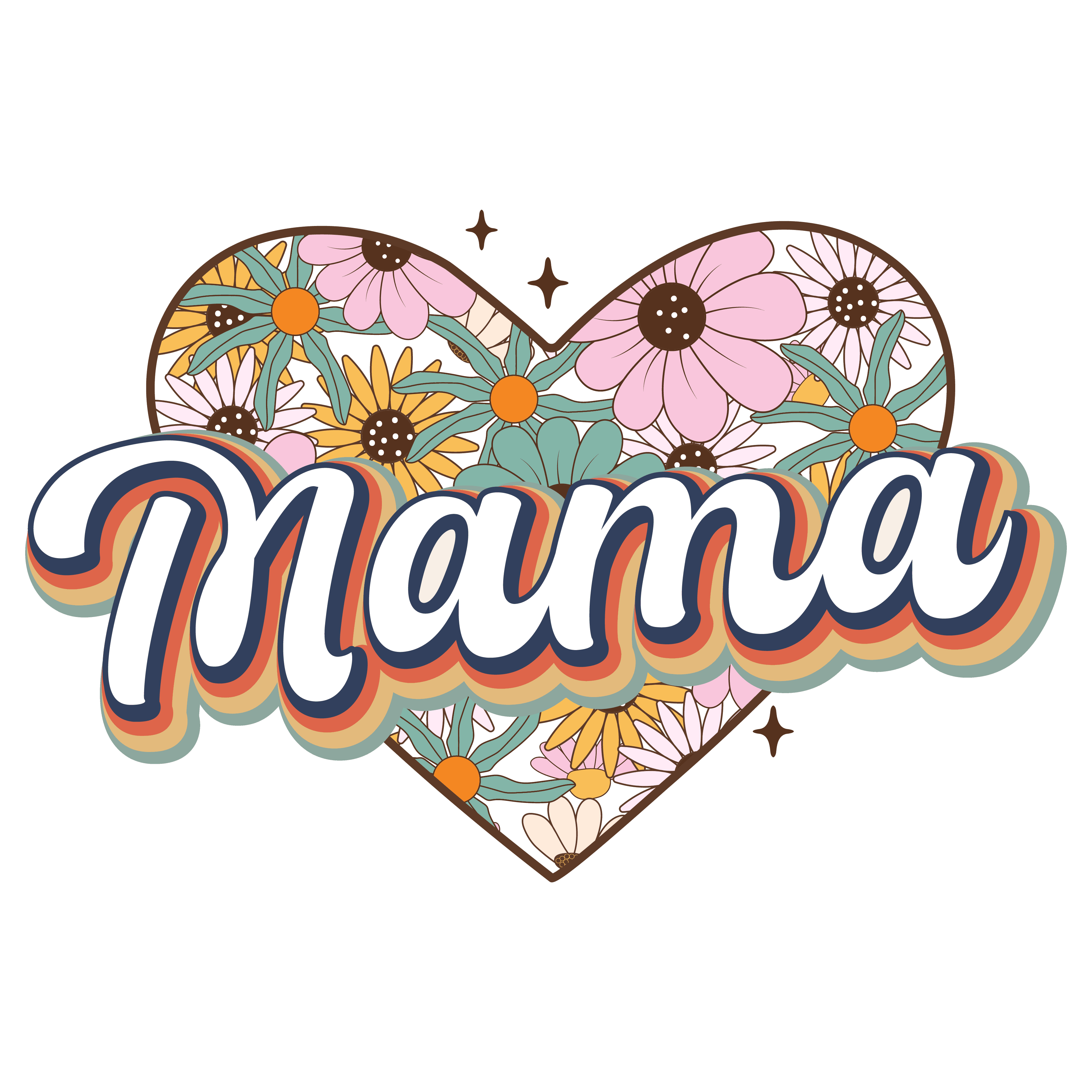 Retro Floral Mama Design - DTF Ready To Press – Heat Press Transfer