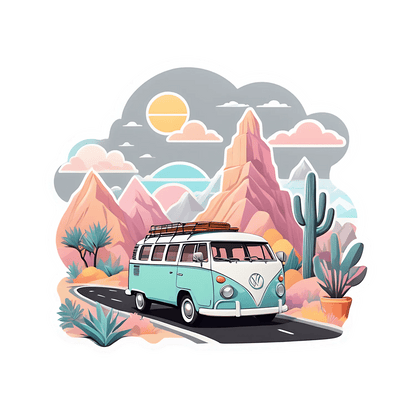 Retro Camper Van Sticker - Scenic Desert Adventure - Heat Press Transfer