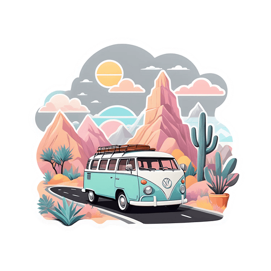Retro Camper Van Sticker - Scenic Desert Adventure - Heat Press Transfer